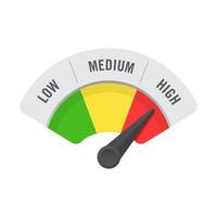 Vector illustration of gauge meter with low, medium, and high level indicator. Suitable for design element of infographic presentation, performance rating, and measurement result.