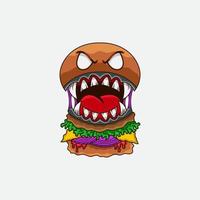 ilustración de hamburguesa de monstruo cruel vector