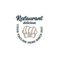 Chef restaurant logo design template vector premium, chef cooking, chef hat, outline chef hat