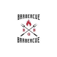 conjunto de plantilla de logotipo barbacoa, barbacoa y parrilla, emblema de steak house vector premium