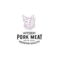 pork meat logo design template vector premium, pig, pork, piggy, meat shop, fresh meat, butcher market