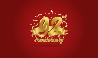 Anniversary celebration background. with the 92nd number in gold and with the words golden anniversary celebration. vector