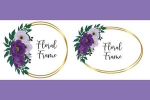 Floral Frame Purple Peony flower Design Template, Digital watercolor hand drawn vector