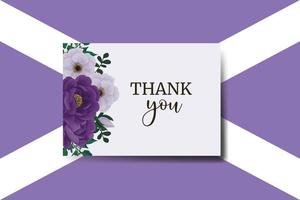 Thank you card Greeting Purple Peony Rose Flower Design Template vector