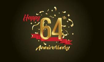 Anniversary celebration background. with the 64th number in gold and with the words golden anniversary celebration. vector