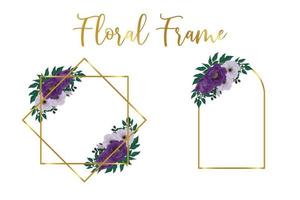 Floral Frame Purple Peony flower Design Template, Digital watercolor hand drawn vector