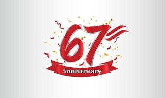 Anniversary celebration with the 67th number in gold and with the words golden anniversary celebration. vector