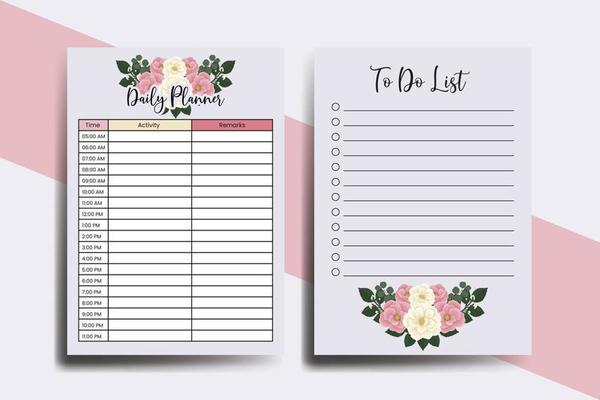 Planner To Do List Pink Mini Rose Flower Design Template