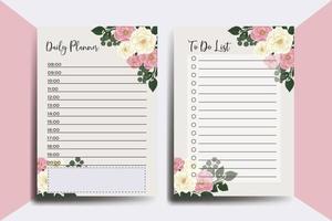 Planner To Do List Pink Mini Rose Flower Design Template vector