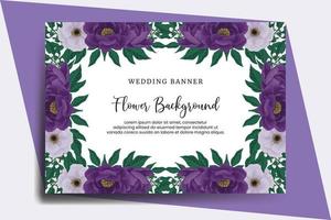 Fondo de flor de banner de boda, plantilla de diseño de flor de peonía púrpura dibujado a mano acuarela digital vector