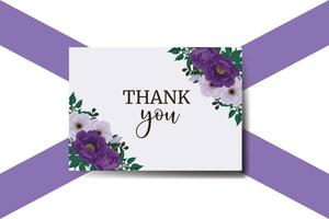 Thank you card Greeting Purple Peony Rose Flower Design Template vector