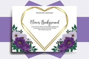 Wedding banner flower background, Digital watercolor hand drawn Purple Peony Flower design Template vector