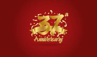 Anniversary celebration with the 37th number in gold and with the words golden anniversary celebration. vector