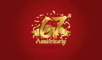 Anniversary celebration background. with the 67th number in gold and with the words golden anniversary celebration. vector
