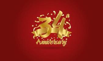 Anniversary celebration with the 34th number in gold and with the words golden anniversary celebration. vector