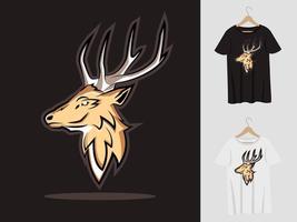 diseño de mascota con logotipo de ciervo con camiseta. ilustración de cabeza de ciervo para equipo deportivo y camiseta de impresión vector