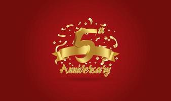 Anniversary celebration background. with the 5th number in gold and with the words golden anniversary celebration. vector