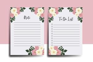 To do list Planner template Pink Mini Rose Flower Design vector