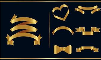 Gold glossy ribbon vector banners set. Ribbons collection. Vector Design Illustration