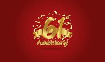 Anniversary celebration background. with the 61st number in gold and with the words golden anniversary celebration. vector
