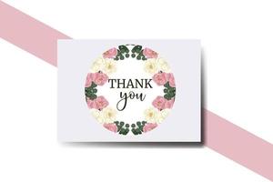 Thank you card Greeting Card Pink Mini Rose Flower Design Template vector