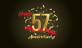 Anniversary celebration with the 57th number in gold and with the words golden anniversary celebration. vector