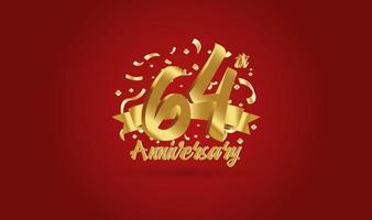 celebración de aniversario con el número 64 en oro y con las palabras celebración del aniversario de oro. vector