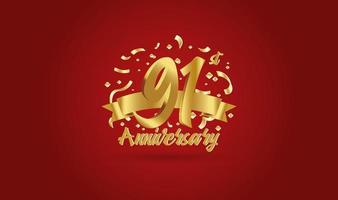 Anniversary celebration with the 91st number in gold and with the words golden anniversary celebration. vector