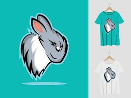 diseño de mascota con logo de conejo con camiseta. ilustración de cabeza de conejo para equipo deportivo y camiseta de impresión vector