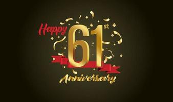 Anniversary celebration with the 61st number in gold and with the words golden anniversary celebration. vector