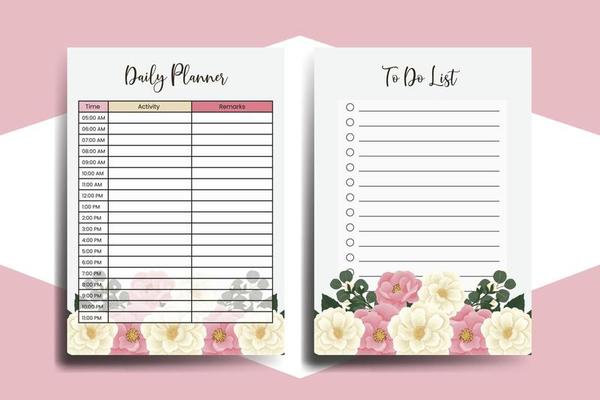 Planner To Do List Pink Mini Rose Flower Design Template