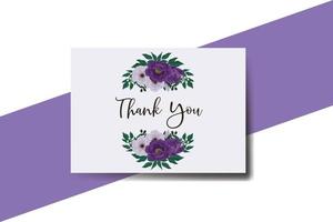 Thank you card Greeting Purple Peony Rose Flower Design Template vector