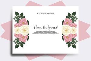 Fondo de flor de banner de boda, acuarela digital dibujado a mano rosa mini plantilla de diseño de flor rosa vector