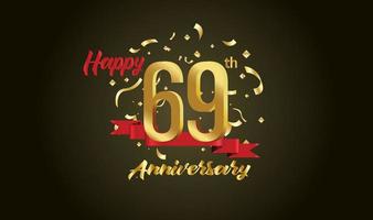 Anniversary celebration background. with the 69th number in gold and with the words golden anniversary celebration. vector