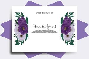 Fondo de flor de banner de boda, plantilla de diseño de flor de peonía púrpura dibujado a mano acuarela digital vector