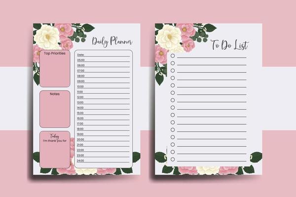 Planner To Do List Pink Mini Rose Flower Design Template