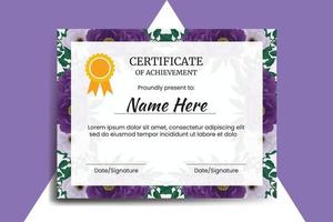 Certificate Template Purple Peony Flower watercolor Digital hand drawn vector