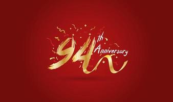 Anniversary celebration background. with the 94th number in gold and with the words golden anniversary celebration. vector