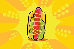 Fast Food Hotdog, with orange background. Vector Illustration