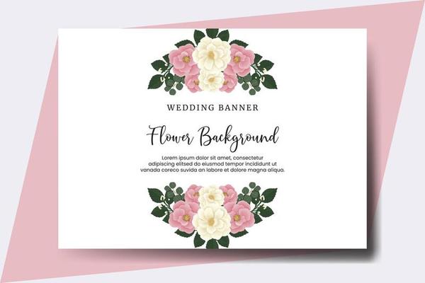 Wedding banner flower background, Digital watercolor hand drawn Pink Mini Rose Flower design Template