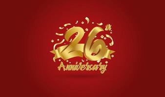 celebración de aniversario con el número 26 en oro y con las palabras celebración del aniversario de oro. vector