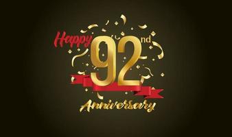 Anniversary celebration background. with the 92nd number in gold and with the words golden anniversary celebration. vector