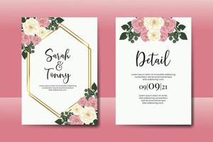 Conjunto de marco de invitación de boda, plantilla de tarjeta de invitación de diseño de flor rosa mini rosa dibujado a mano digital acuarela floral vector