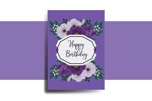 Greeting card birthday card Digital watercolor hand drawn Purple Peony Flower Design Template vector