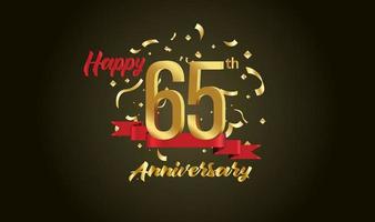 Anniversary celebration with the 65th number in gold and with the words golden anniversary celebration. vector