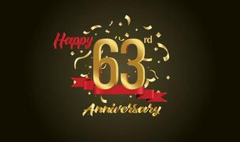 Anniversary celebration with the 63rd number in gold and with the words golden anniversary celebration. vector