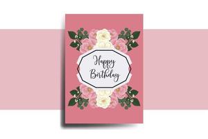 Greeting card birthday card Digital watercolor hand drawn Pink Mini Rose Flower Design Template vector