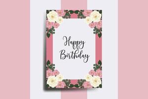 Greeting card birthday card Digital watercolor hand drawn Pink Mini Rose Flower Design Template vector