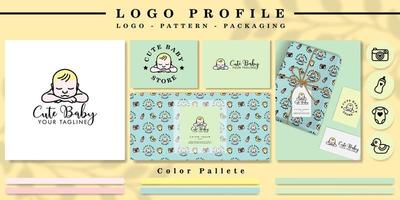 cute dream baby logo for branding with nursery pattern with mockup and icon vector