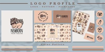 cute baby logo for branding with nursery pattern with mockup and icon vector